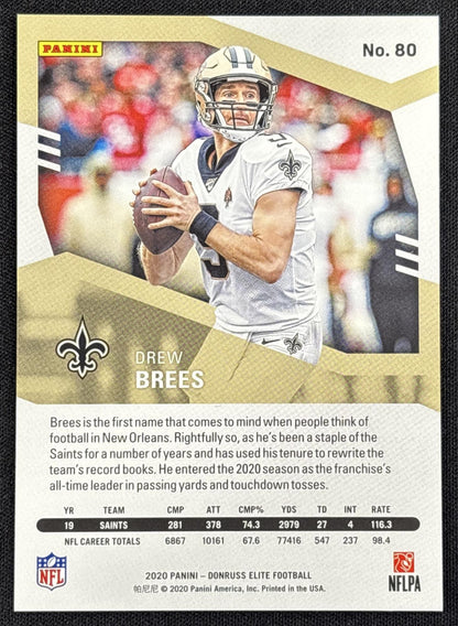 Drew Brees 2020 Panini Donruss Elite Orange /49 Saints - back