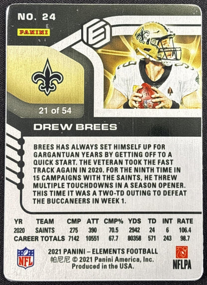 Drew Brees 2021 Panini Elements Metal Xenon /54 Saints - back