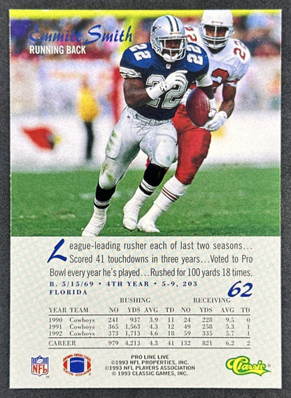 Emmitt Smith Classic Pro Live Live 1995 Cowboys Sports Trading Cards