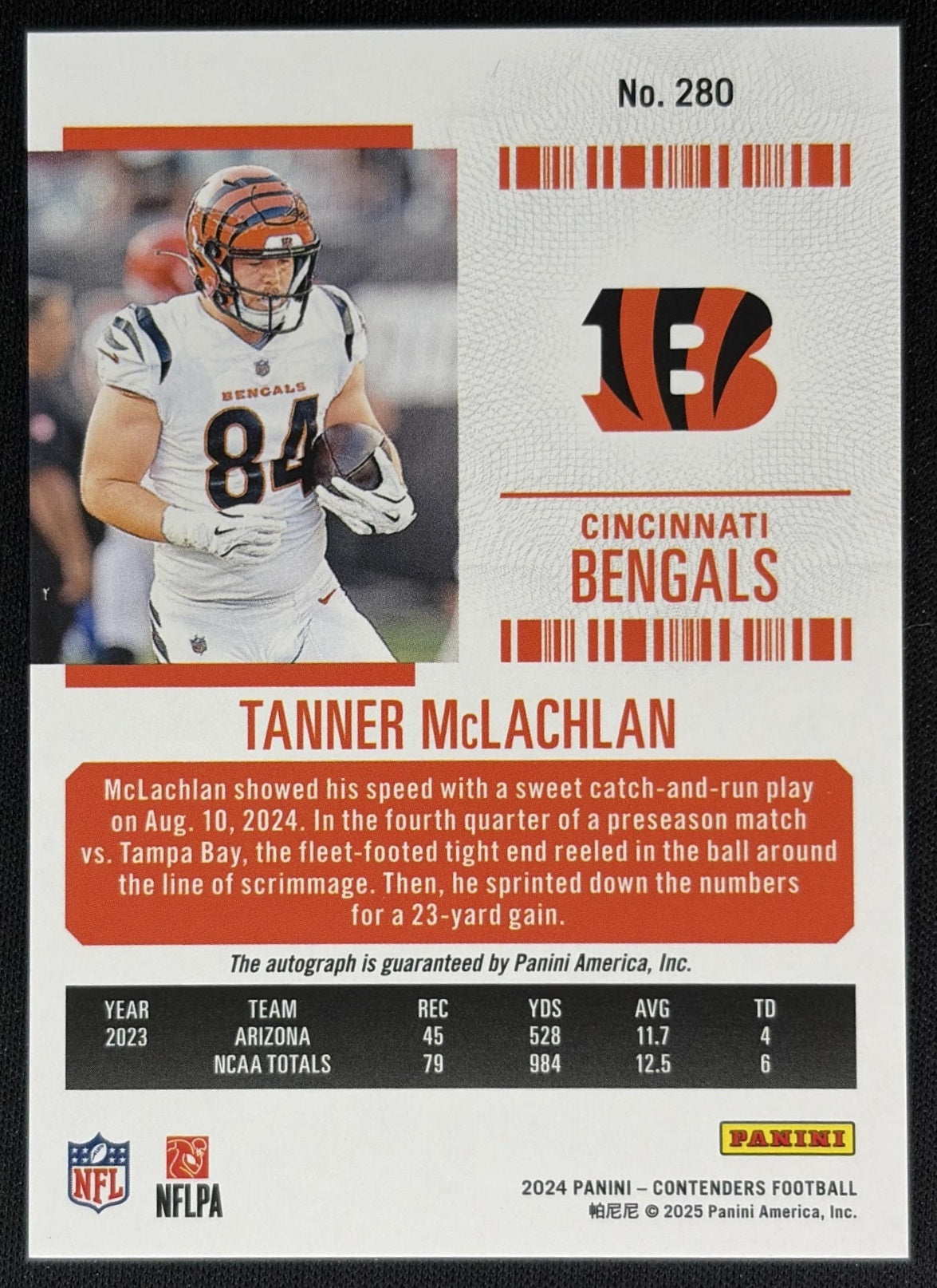 Tanner McLachlan 2024 Panini Contenders Rookie Ticket Auto Playoff /149 Bengals back