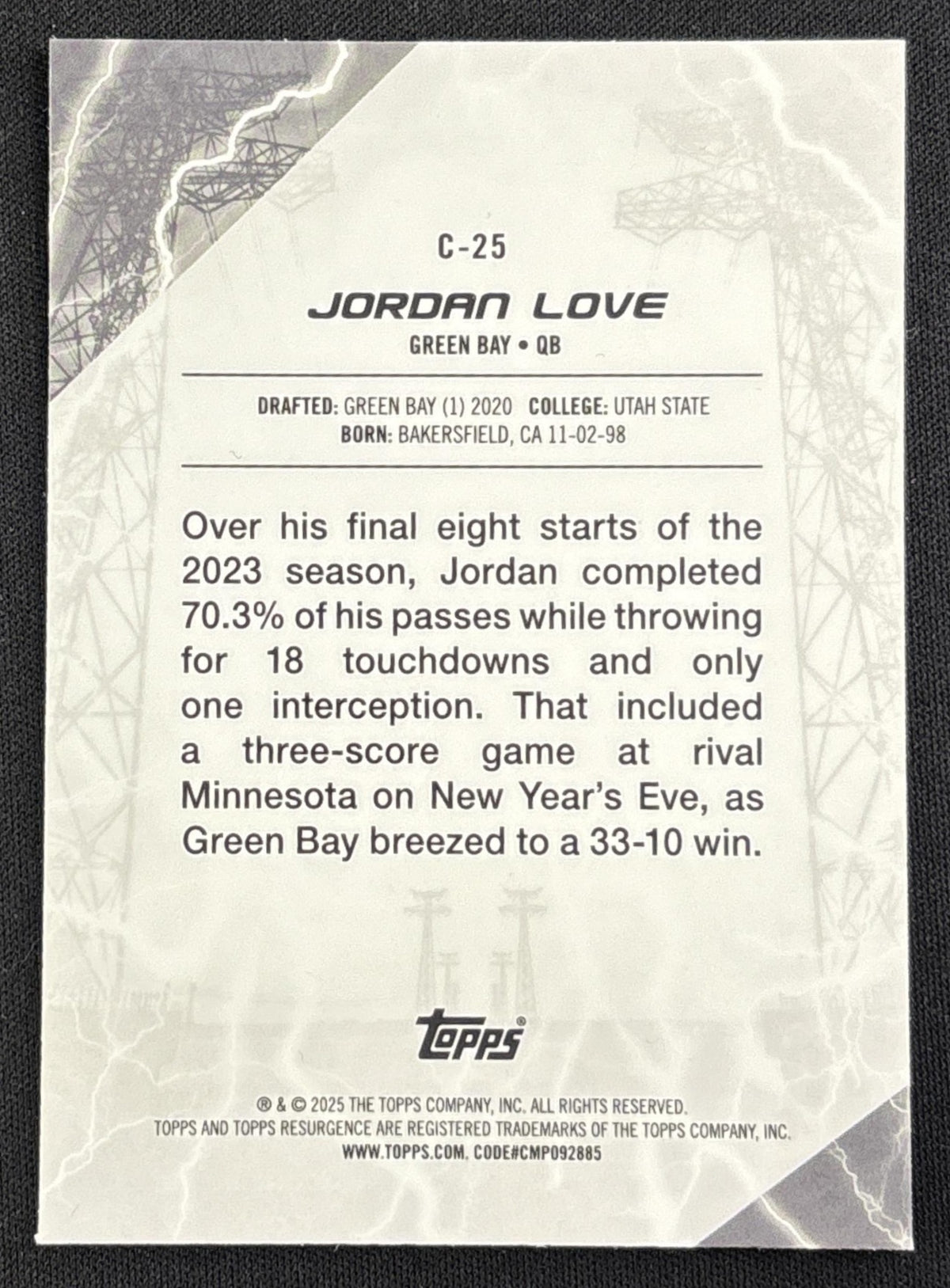 Jordan Love 2024 Topps Resurgence Conductors Aqua Surge /249 Packers