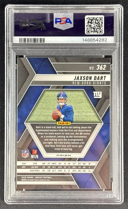 Jaxson Dart 2025 Panini Mosaic Rookies Reactive Blue Prizm PSA 9 Giants Sports Trading Cards