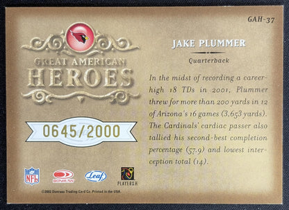 Jake Plummer 2002 Leaf Rookies & Stars Great American Heroes /2000 Cardinals