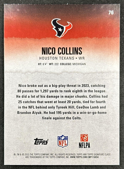 Nico Collins 2025 Topps Signature Class Veteran Green & Purple Foil Texans