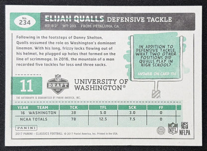 Elijah Qualls 2017 Panini Classics Significant Signatures /199 Huskies