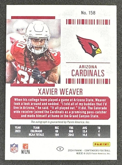 Xavier Weaver 2024 Panini Contenders Rookie Ticket Auto Cracked Ice /25 Cardinals