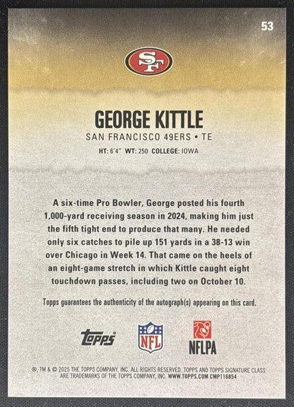George Kittle 2025 Topps Signature Class Veteran Orange Foil /50 49ers Sports Trading Cards