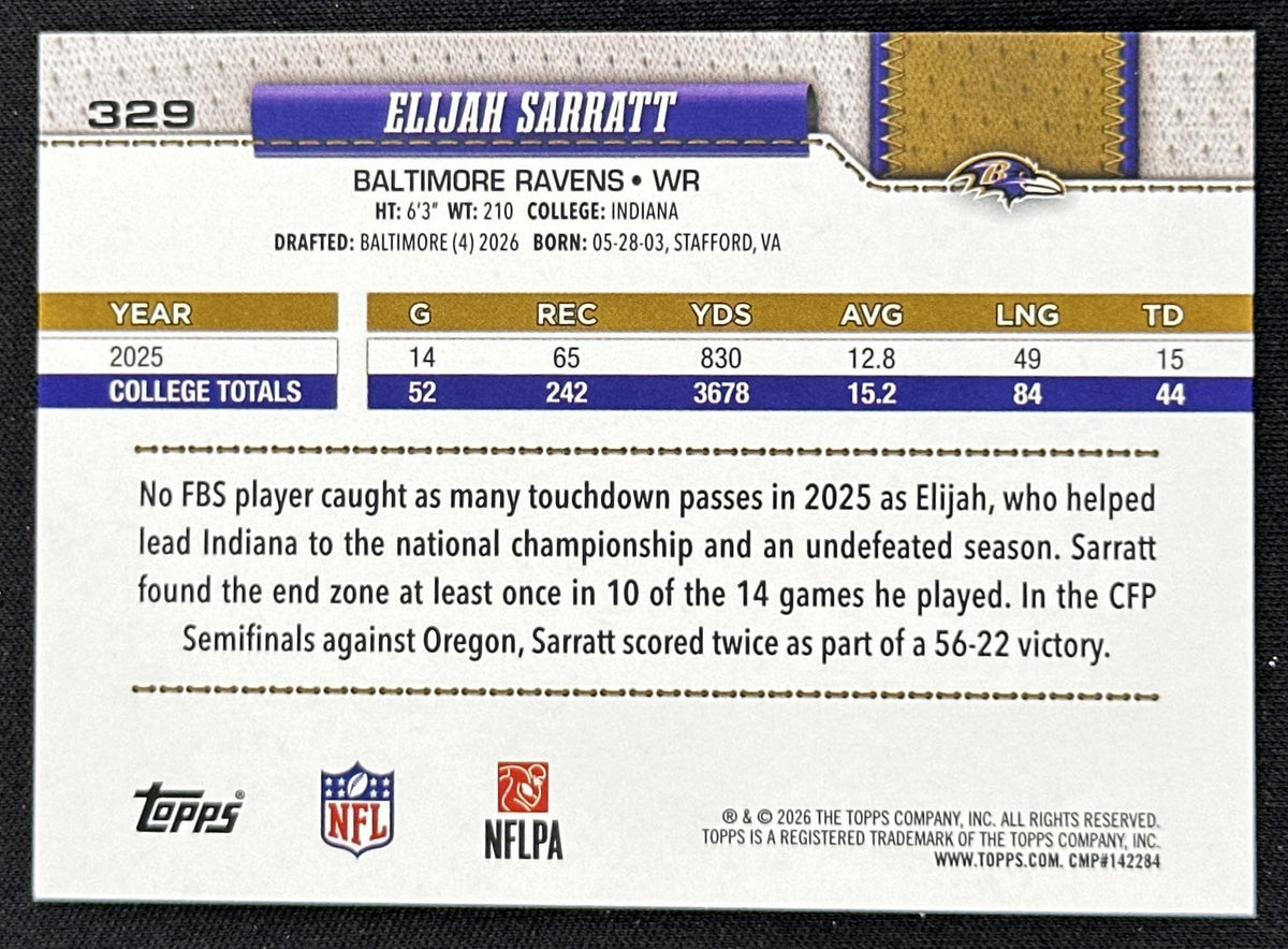 Elijah Sarratt 2026 Topps Flagship Fanatics Foil Ravens