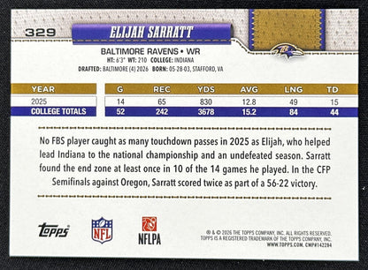 Elijah Sarratt 2026 Topps Flagship Fanatics Foil Ravens