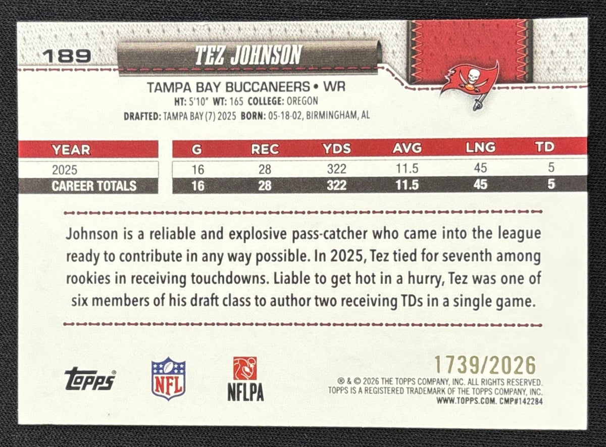 Tez Johnson 2026 Topps Gold /2026 Buccaneers