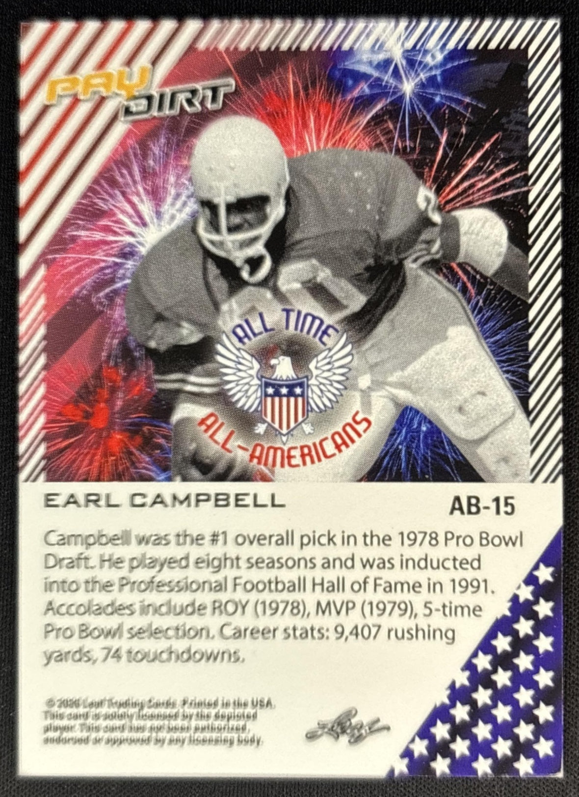 Earl Campbell 2026 Leaf Paydirt All Time All-Americans Orange /75 back