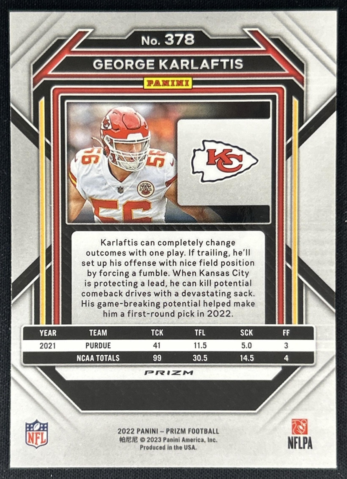 George Karlaftis 2022 Panini Prizm Light Blue Chiefs back