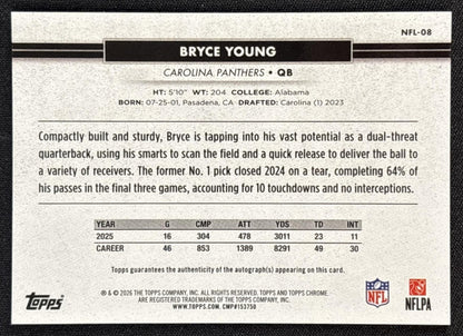 Bryce Young 2026 Topps NSCC Collection NFL Auto Orange Refractor /25 Panthers Sports Trading Cards