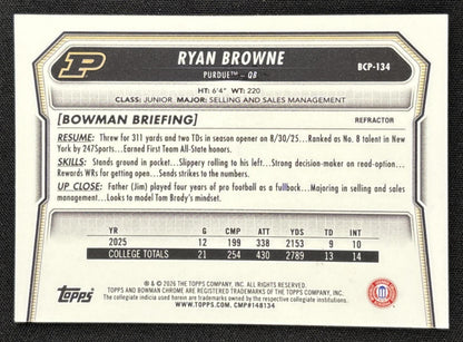 Ryan Browne 2026 Bowman Chrome Prospects Refractor /499 Boilermakers