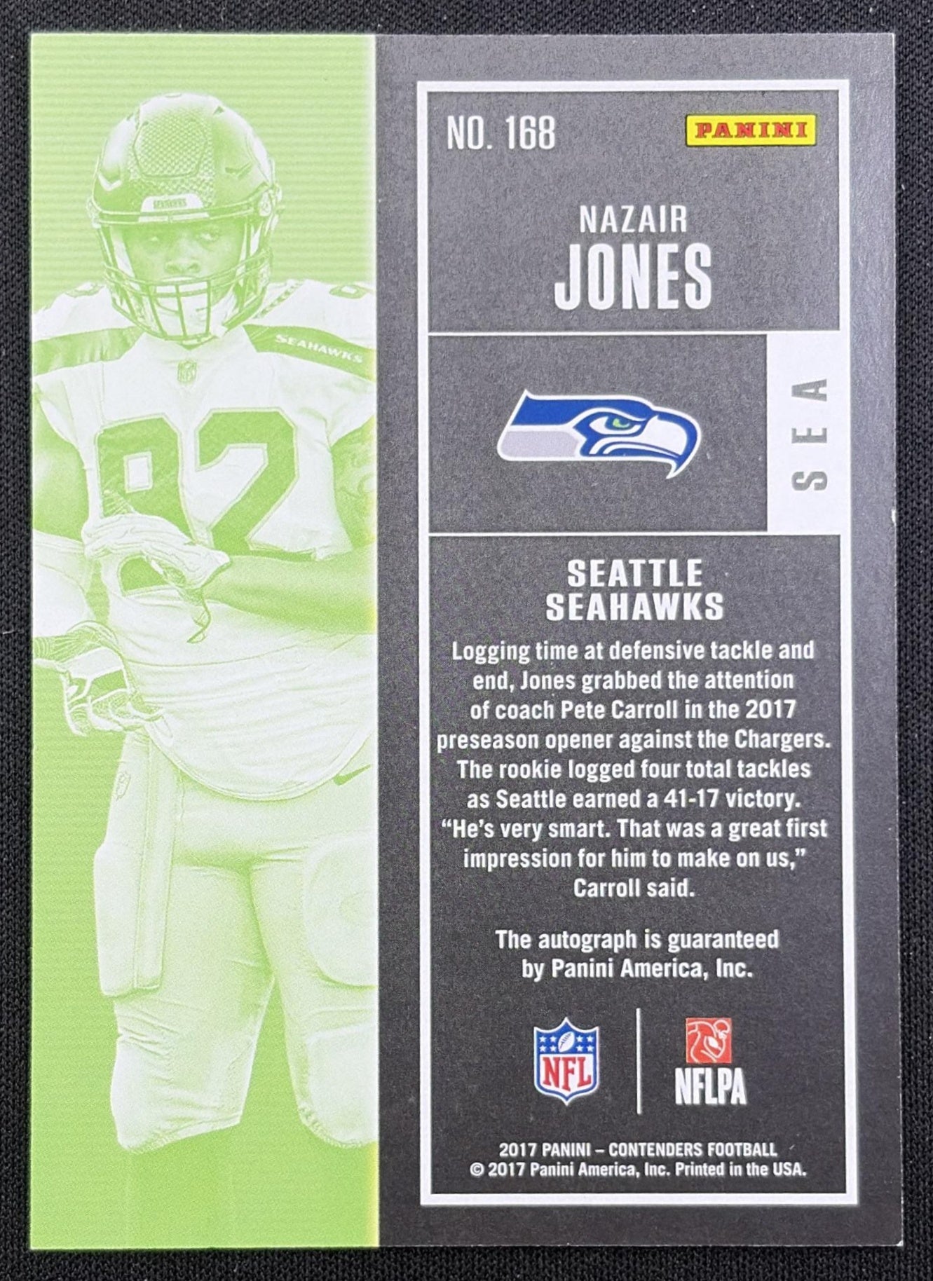 Nazair Jones 2017 Panini Contenders Rookie Ticket Auto Seahawks