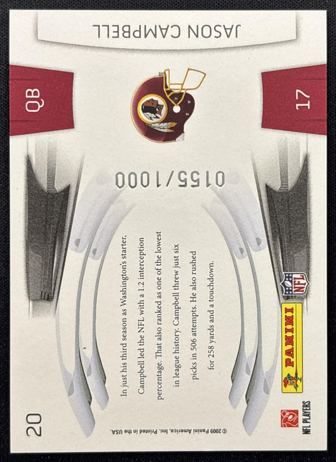 Jason Campbell 2009 Panini Playoff Prestige Prestigious Pros Blue /1000 Redskins back