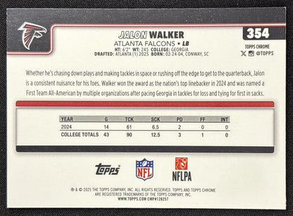 Jalon Walker 2025 Topps Chrome Rookie Aqua Wave Refractor /199 Falcons