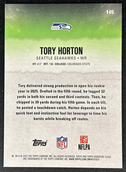 Tory Horton 2025 Topps Signature Class Green & Purple Rookie Seahawks back