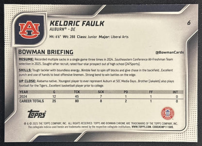 Keldric Faulk 2025 Chrome University Prospects Yellow Mini-Diamond Refractor /350 Tigers back