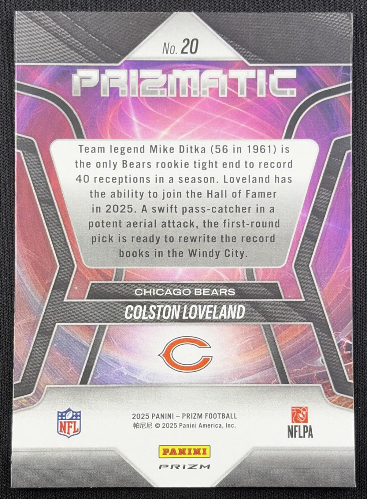 Colston Loveland 2025 Panini Prizm Prizmatic No Huddle Bears Chicago Bears