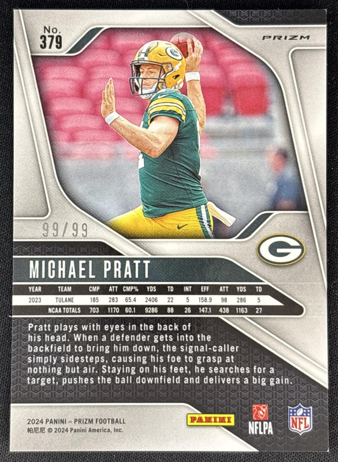 Michael Pratt 2024 Panini Prizm Blue Ice /99 Packers back
