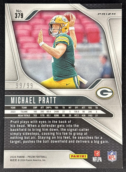 Michael Pratt 2024 Panini Prizm Blue Ice /99 Packers back