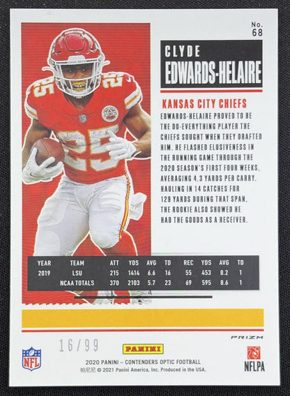 Clyde Edwards-Helaire 2020 Panini Contenders Optic Blue /99 Chiefs