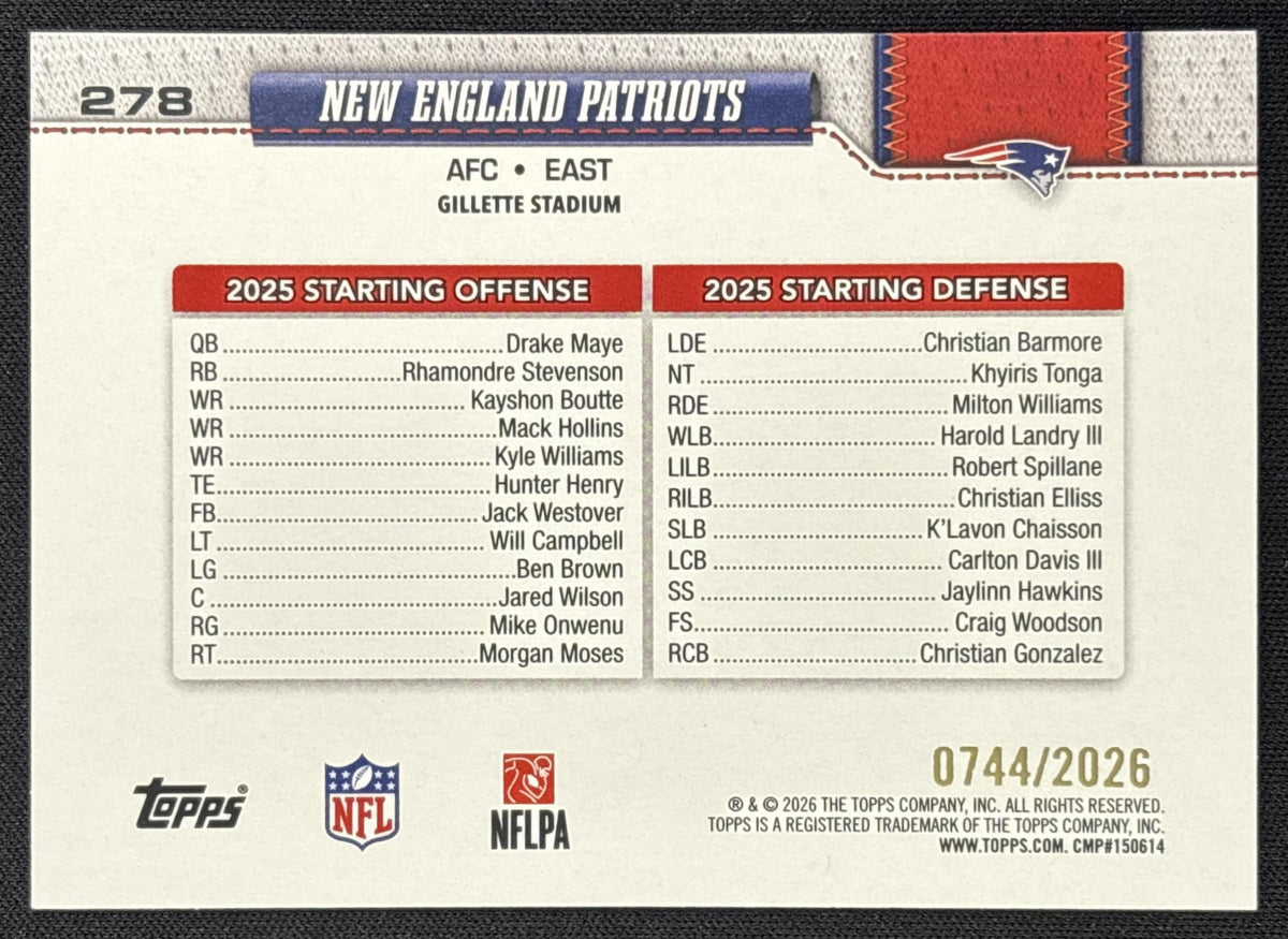 New England Patriots 2026 Topps Gold /2026