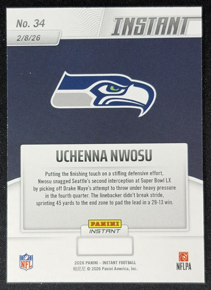 Uchenna Nwosu 2026 Panini Instant Super Bowl LIX Champions Seattle Seahawks back