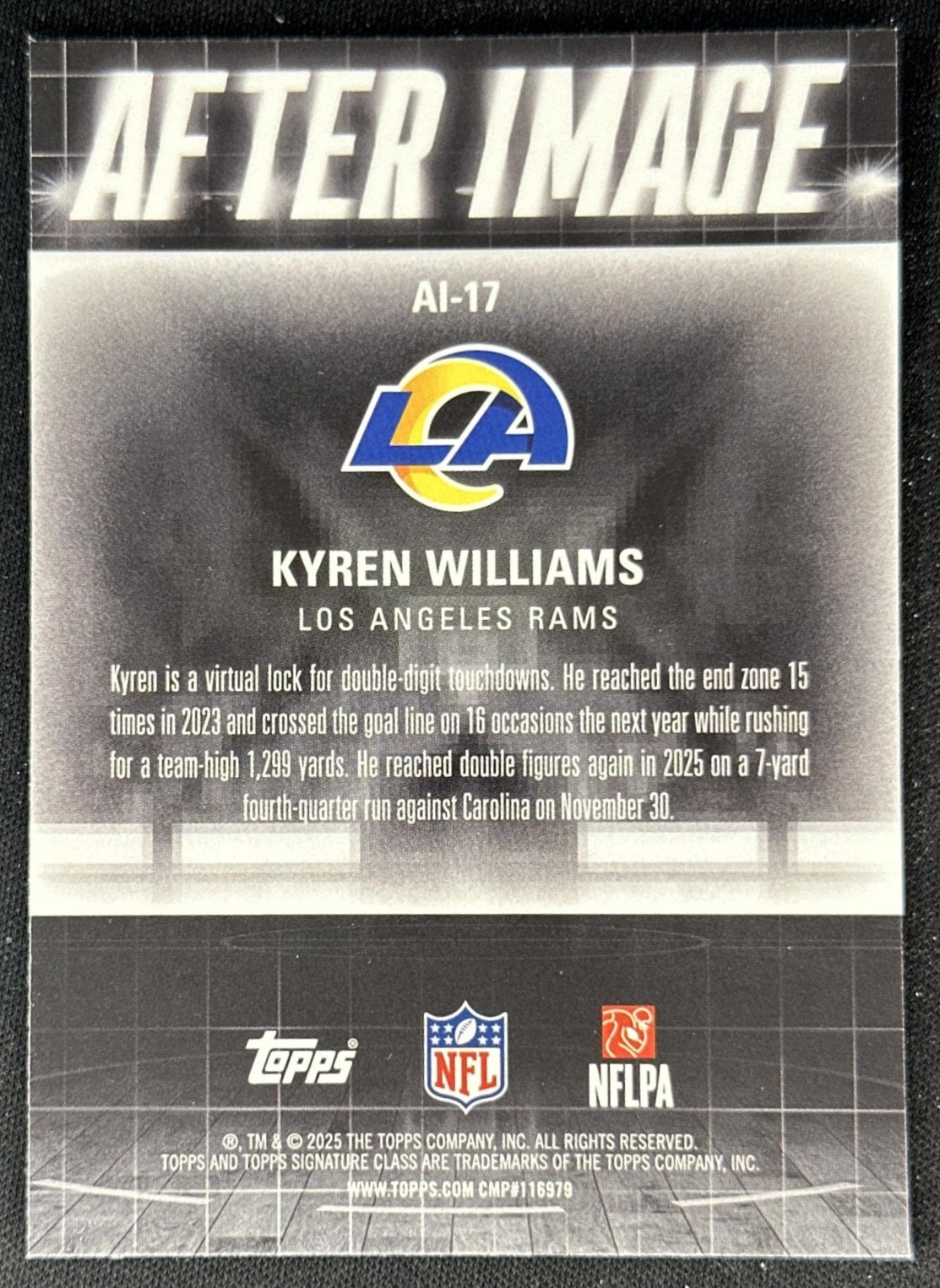 Kyren Williams 2025 Topps Signature Class After Image Rams back