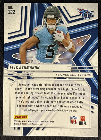 Elic Ayomanor 2025 Panini Rookies & Stars Signatures True Blue /99 Titans