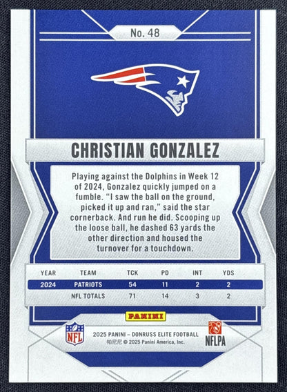 Christian Gonzalez 2025 Panini Donruss Elite Orange /199 Patriots