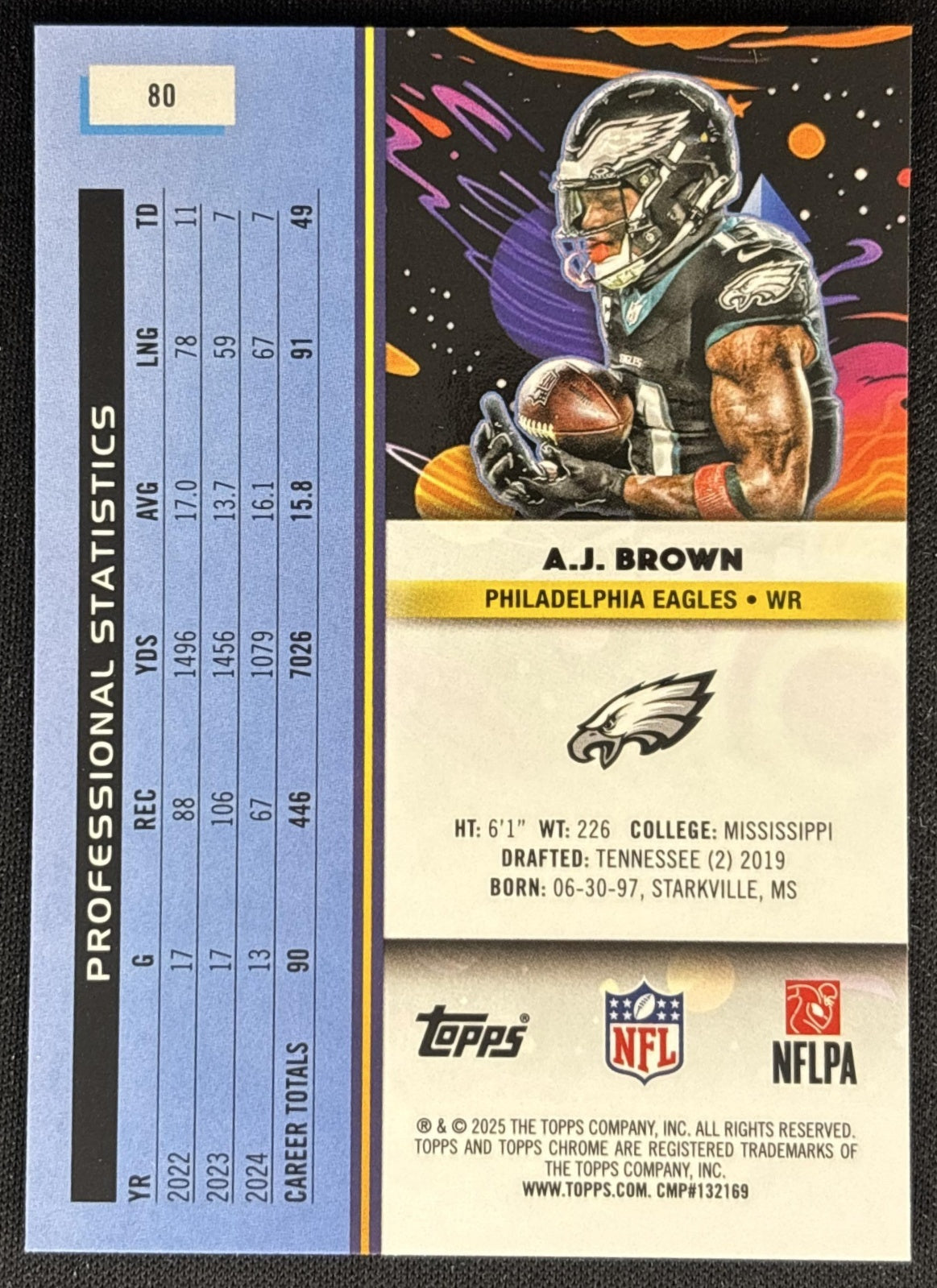 A.J. Brown 2025 Topps Cosmic Chrome Eagles back