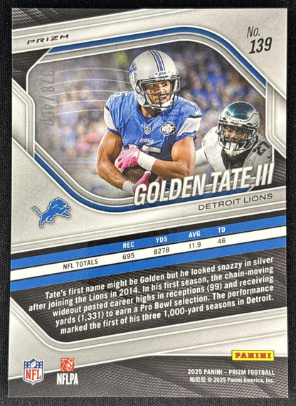 Golden Tate III 2025 Panini Prizm Pandora /400 Lions back