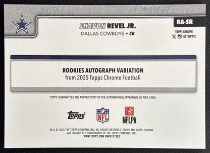 Shavon Revel Jr. 2025 Topps Chrome Rookie Auto Blue Lava Refractor /150 Cowboys Sports Trading Cards
