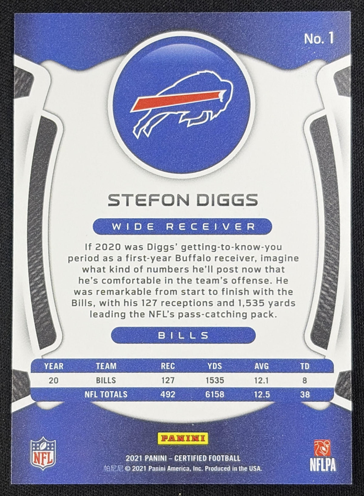 Stefon Diggs 2021 Panini Certified Mirror Blue /75 Bills
