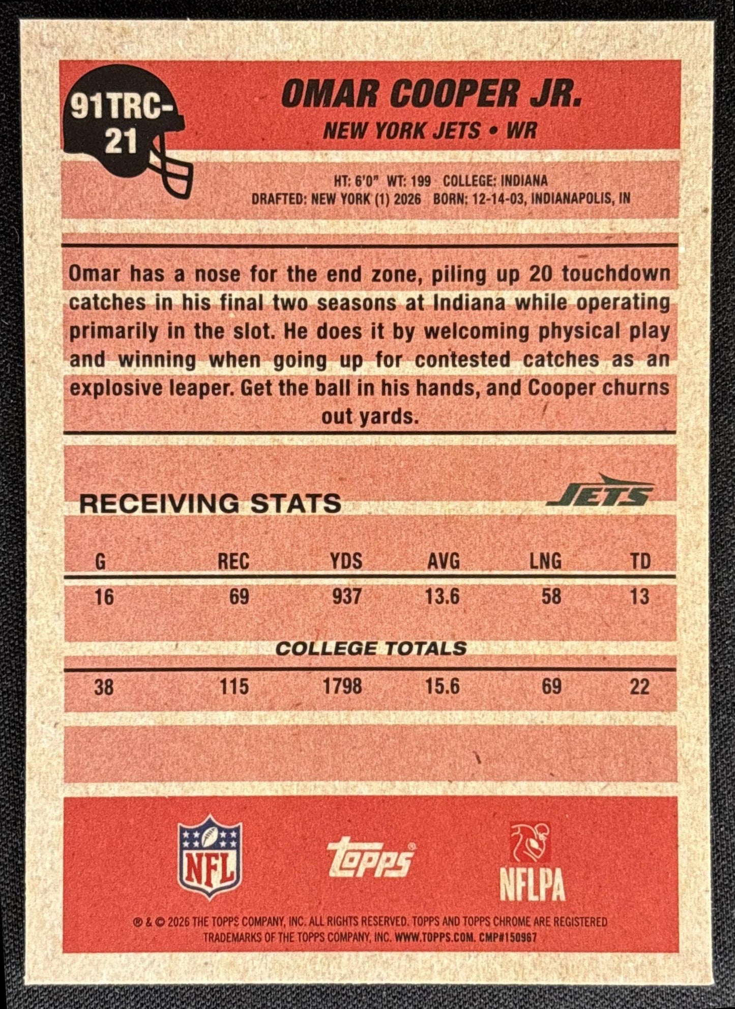 Omar Cooper Jr. 2026 Topps 1991 Chrome Rookie Mojo Refractor Jets