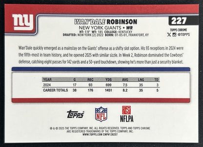 Wan'Dale Robinson 2025 Topps Chrome Black Wave Refractor /10 Giants back