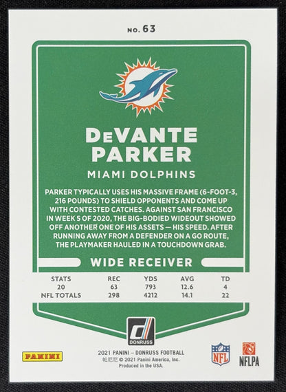 DeVante Parker 2021 Panini Donruss Press Proof Premium Dolphins Sports Trading Card
