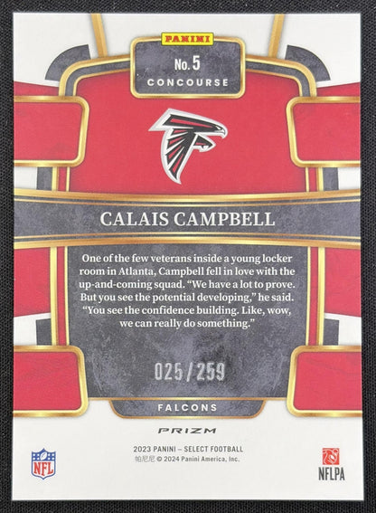 Calais Campbell 2023 Panini Select Tri Color Prizms /259 Falcons