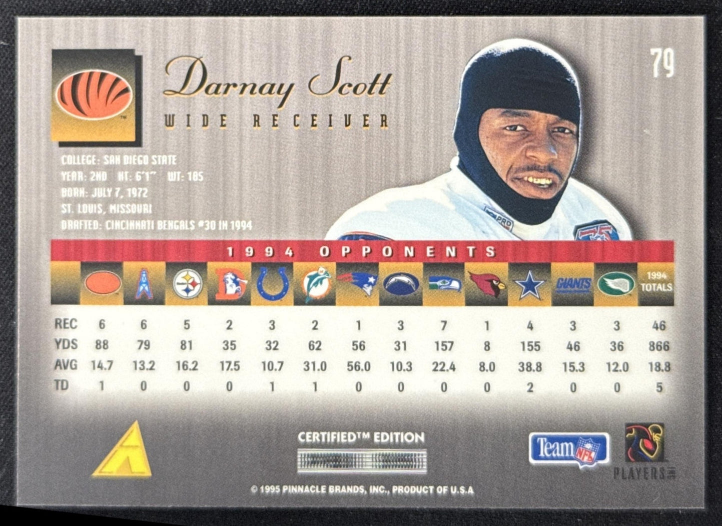 Darnay Scott 1995 Pinnacle Select Certified Bengals