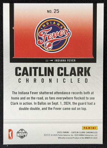 Caitlin Clark 2025 Panini Chronicled WNBA Fever 25 Sports Trading Card