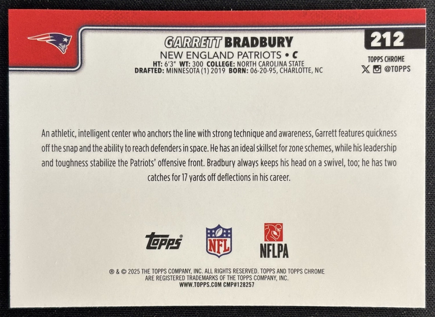 Garrett Bradbury 2025 Topps Chrome X-Fractor Patriots Sports Trading Cards