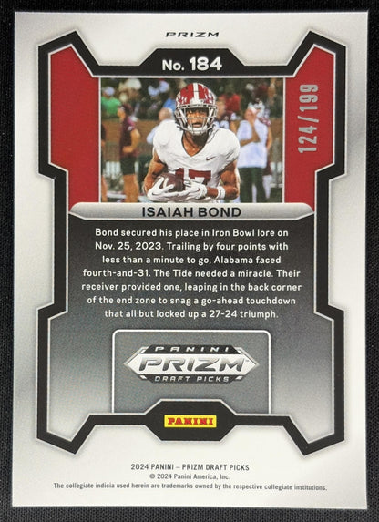 Isaiah Bond 2024 Panini Prizm Collegiate Draft Picks Blue /199 Crimson Tide