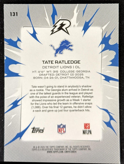 Tate Ratledge 2025 Topps Resurgence Lions Sports Trading Card