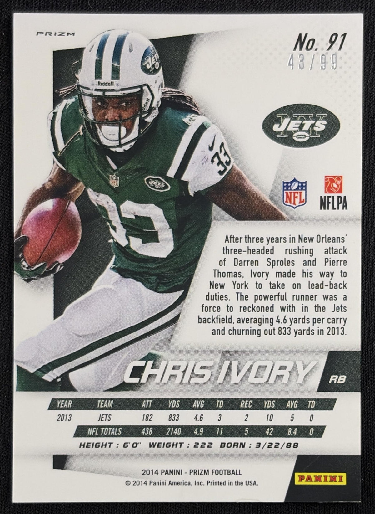 Chris Ivory 2014 Panini Prizm Light Blue Wave /99 Jets New York Jets