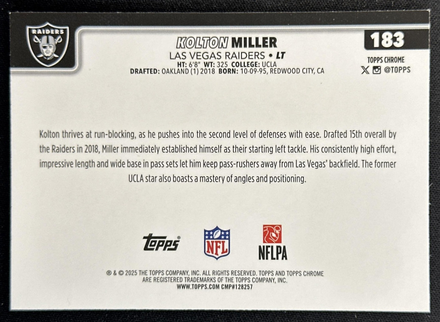 Kolton Miller 2025 Topps Chrome Neon Pulse Refractor Raiders