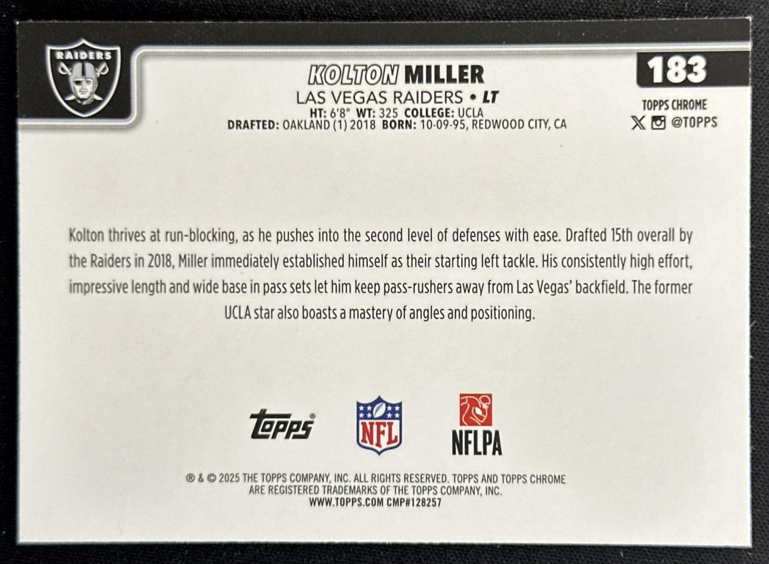 Kolton Miller 2025 Topps Chrome Neon Pulse Refractor Raiders