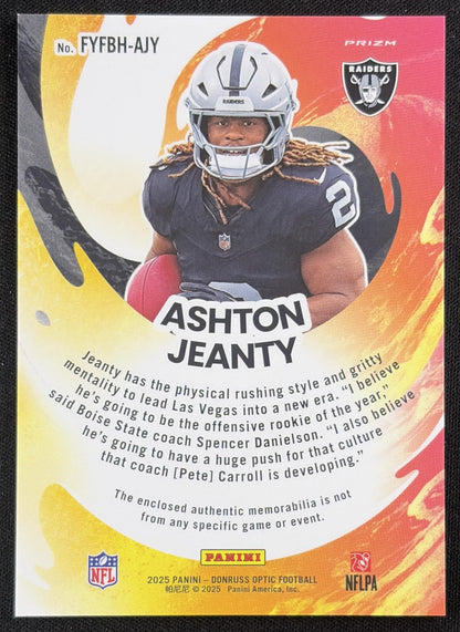 Ashton Jeanty 2025 Panini Donruss Optic First Year Fresh Blue Hyper Prizm Raiders