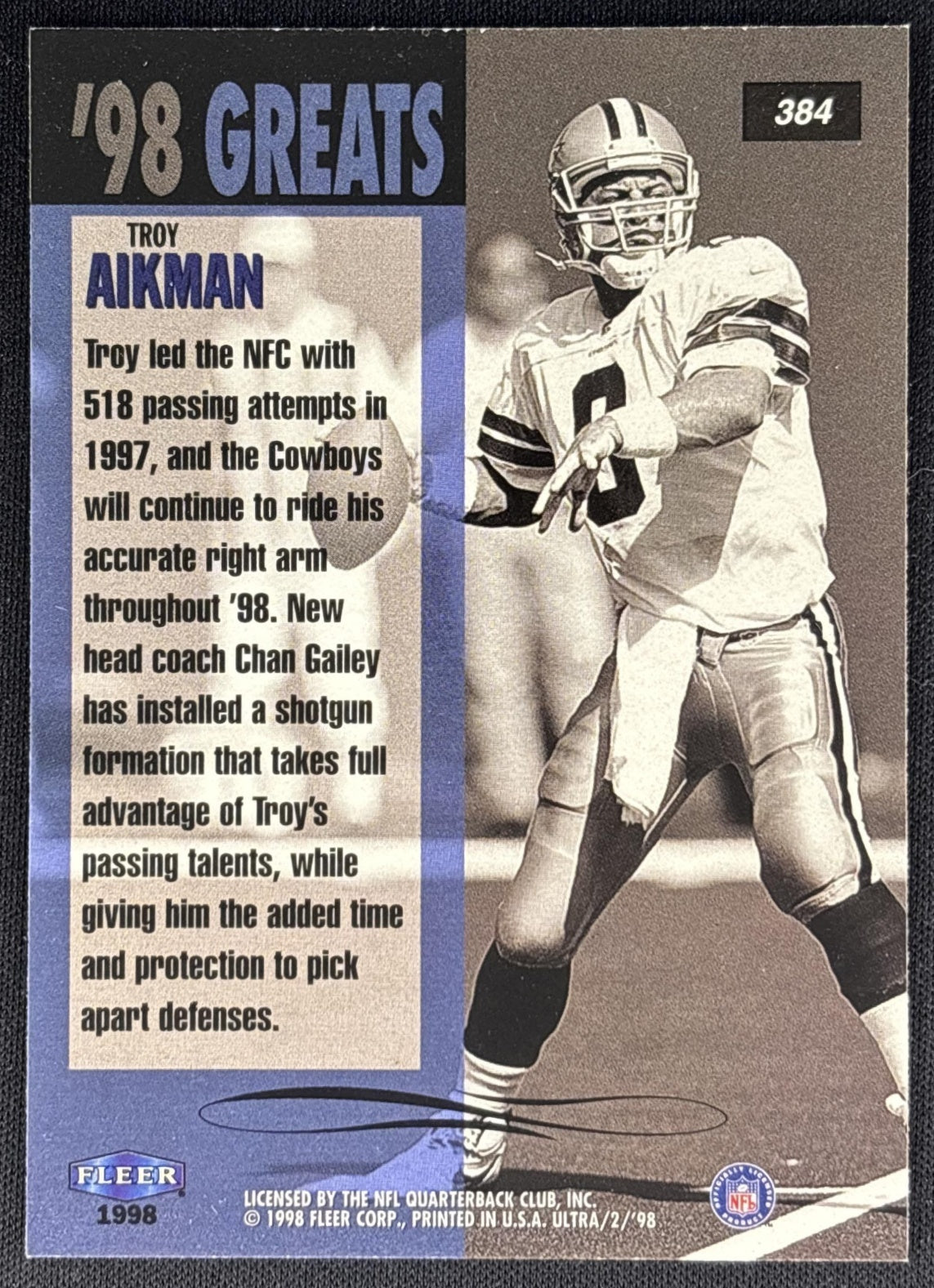 Troy Aikman 1998 Fleer Ultra Cowboys Sports Trading Card